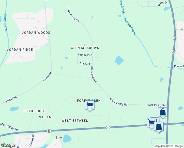 map of restaurants, bars, coffee shops, grocery stores, and more near 6536 Brack Penny Road in Raleigh