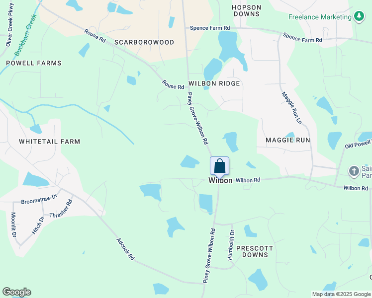 map of restaurants, bars, coffee shops, grocery stores, and more near 2020 Piney Grove-Wilbon Road in Holly Springs