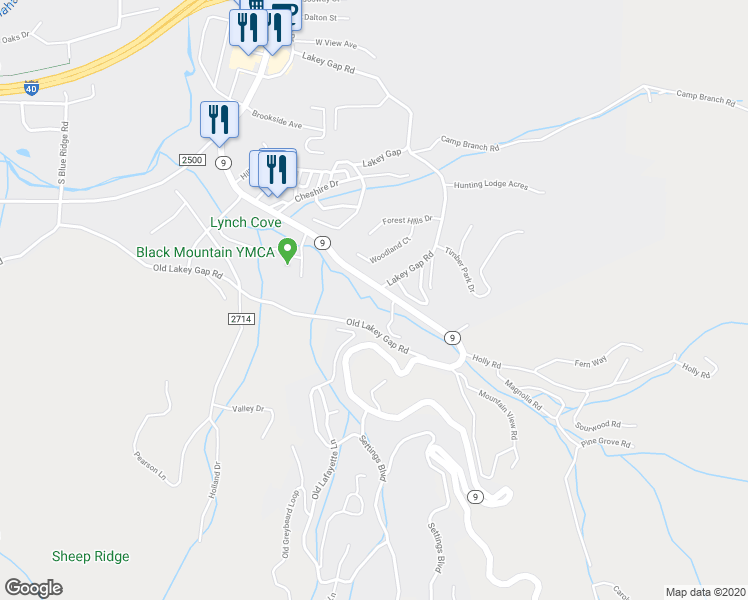 map of restaurants, bars, coffee shops, grocery stores, and more near 105 Llama Vista Court in Black Mountain