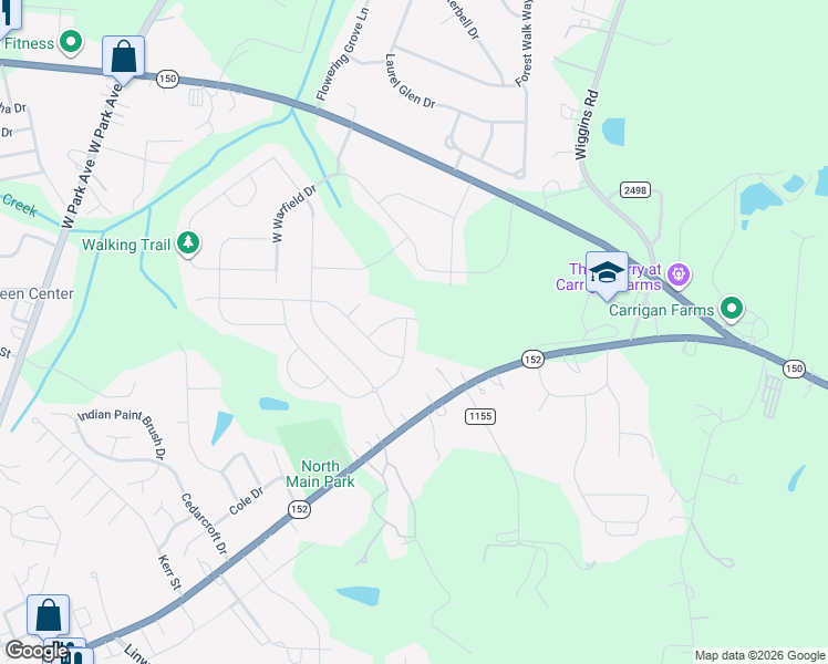 map of restaurants, bars, coffee shops, grocery stores, and more near 130 East Neel Ranch Road in Mooresville
