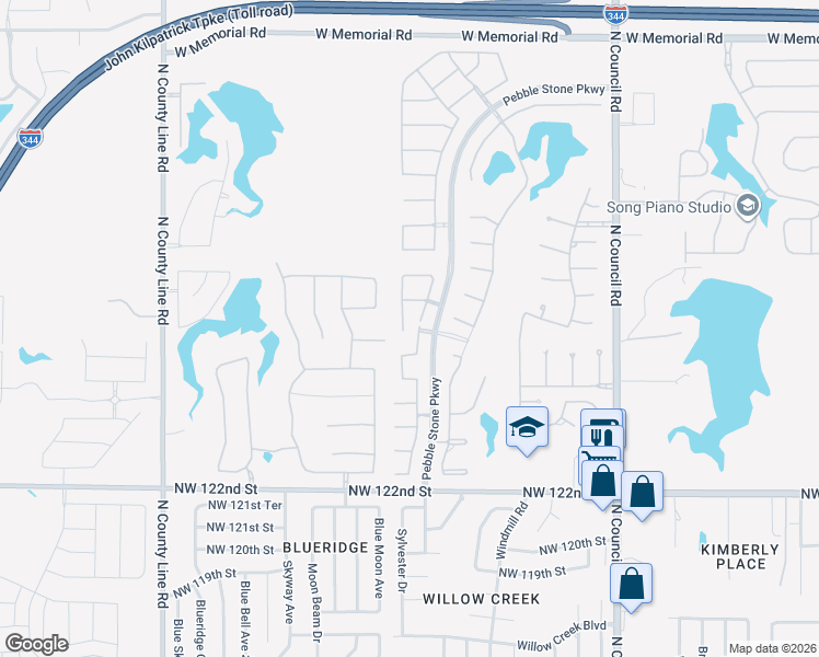 map of restaurants, bars, coffee shops, grocery stores, and more near 8421 Northwest 126th Street in Oklahoma City