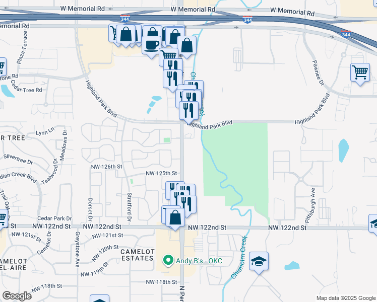 map of restaurants, bars, coffee shops, grocery stores, and more near 12720 North Pennsylvania Avenue in Oklahoma City