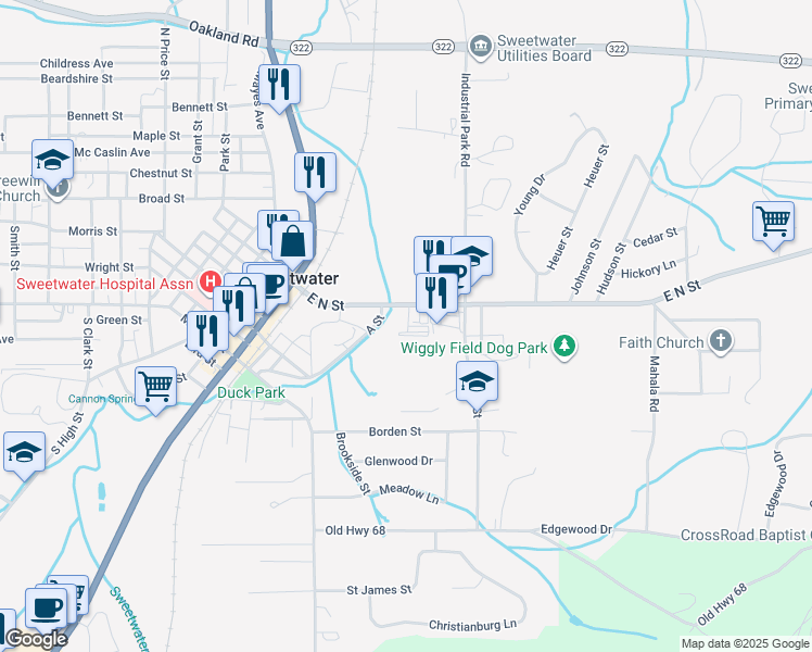 map of restaurants, bars, coffee shops, grocery stores, and more near 400 Sweetwater Vonore Road in Sweetwater