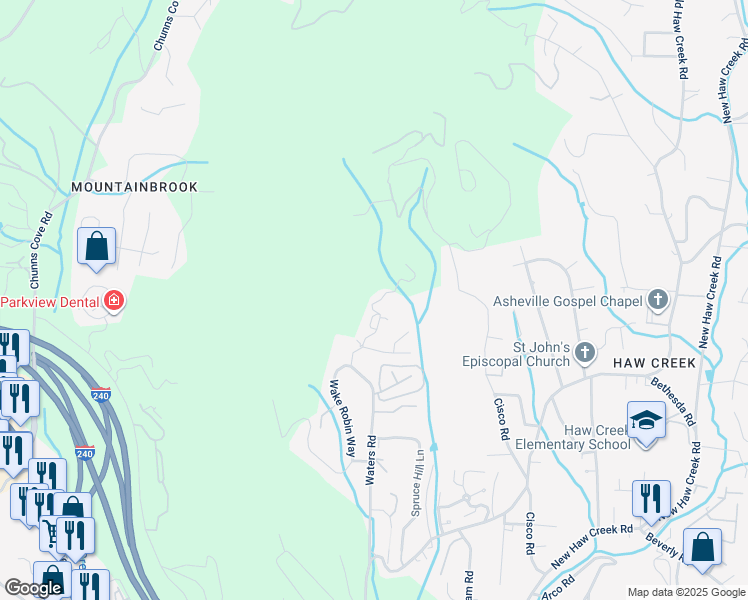 map of restaurants, bars, coffee shops, grocery stores, and more near 26 Rocking Porch Road in Asheville