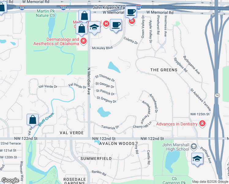 map of restaurants, bars, coffee shops, grocery stores, and more near 4303 Saint Patrick Drive in Oklahoma City
