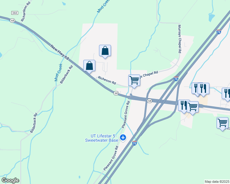 map of restaurants, bars, coffee shops, grocery stores, and more near 1157 Tennessee 68 in Niota