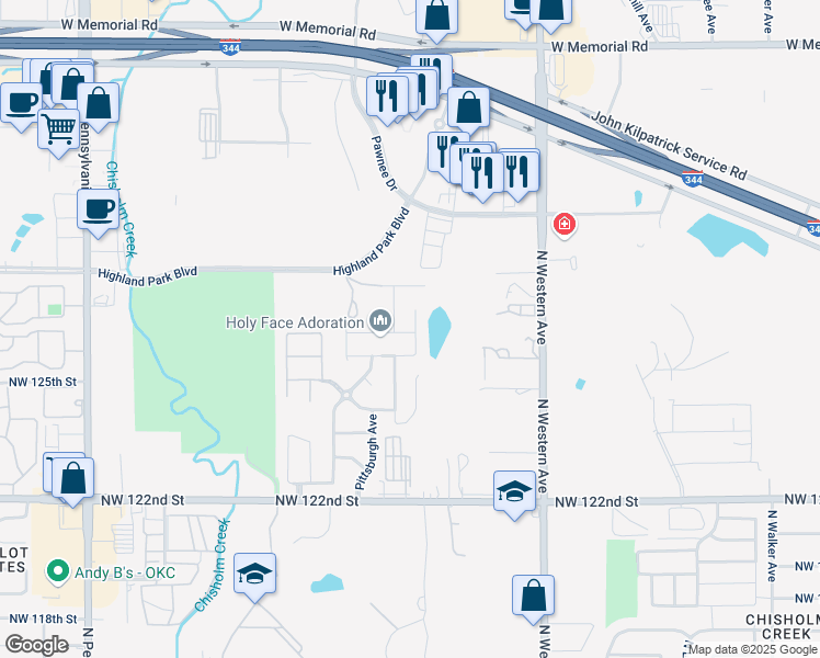 map of restaurants, bars, coffee shops, grocery stores, and more near 12704 Heritage Oaks Drive in Oklahoma City
