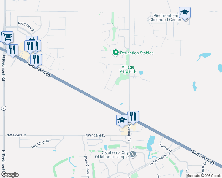 map of restaurants, bars, coffee shops, grocery stores, and more near 11425-11933 Northwest Expressway in Yukon