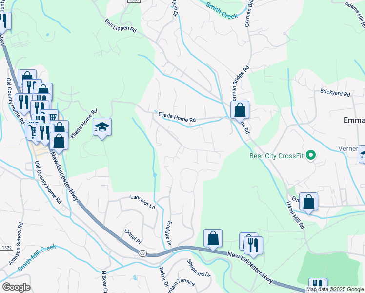 map of restaurants, bars, coffee shops, grocery stores, and more near 8 Le Vista Lane in Asheville