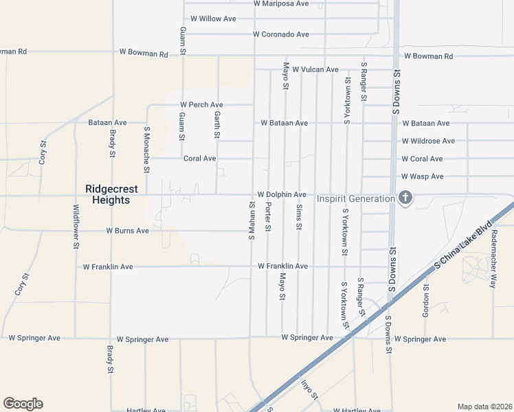 map of restaurants, bars, coffee shops, grocery stores, and more near 1328 Porter Street in Ridgecrest