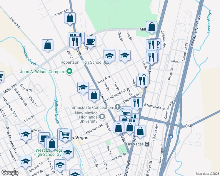 map of restaurants, bars, coffee shops, grocery stores, and more near 548-564 Washington St in Las Vegas