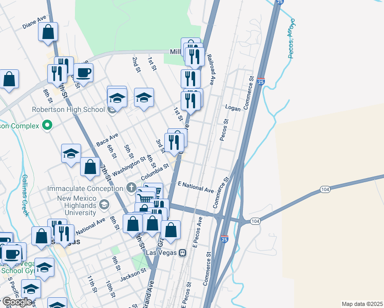 map of restaurants, bars, coffee shops, grocery stores, and more near 904 Railroad Avenue in Las Vegas