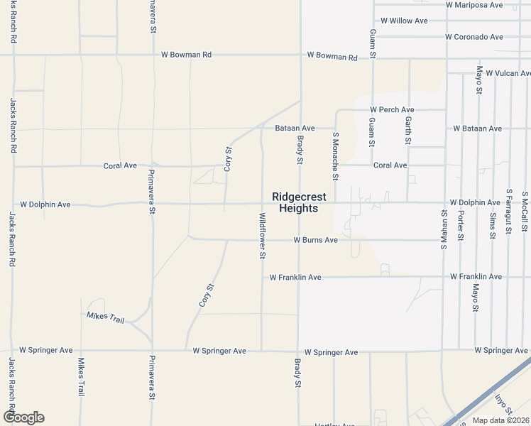 map of restaurants, bars, coffee shops, grocery stores, and more near 1303 Wildflower Street in Ridgecrest