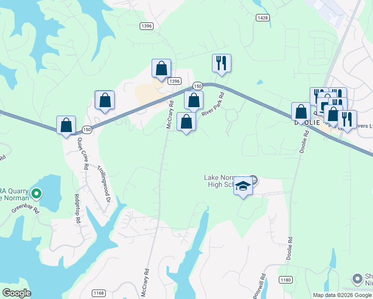 map of restaurants, bars, coffee shops, grocery stores, and more near 163 McCrary Road in Mooresville