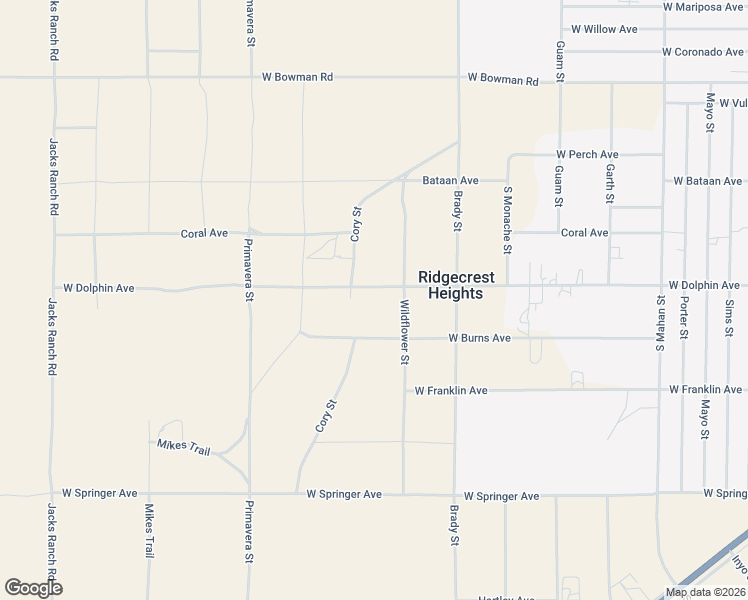 map of restaurants, bars, coffee shops, grocery stores, and more near 1854 West Burns Avenue in Ridgecrest