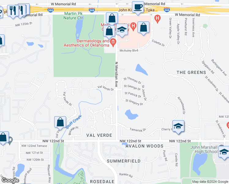 map of restaurants, bars, coffee shops, grocery stores, and more near 12808 Williams Court in Oklahoma City