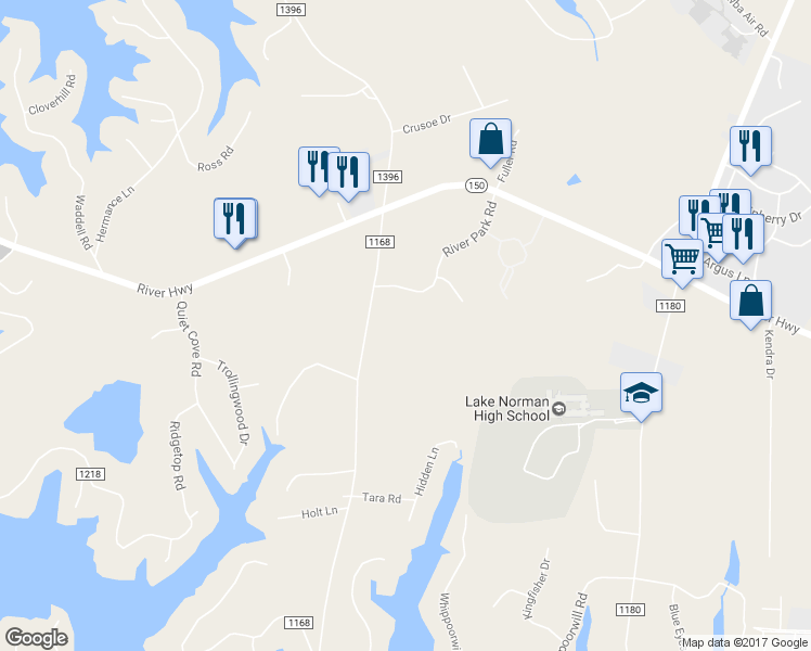 map of restaurants, bars, coffee shops, grocery stores, and more near 163 McCrary Road in Mooresville