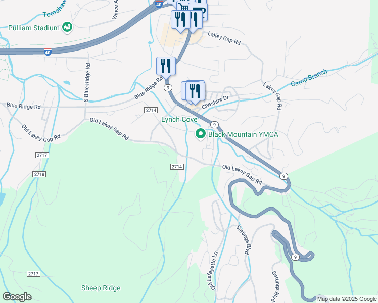 map of restaurants, bars, coffee shops, grocery stores, and more near 180 Old Lakey Gap Road in Black Mountain