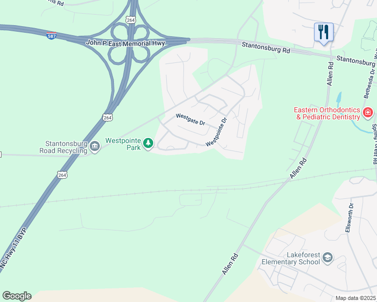 map of restaurants, bars, coffee shops, grocery stores, and more near 3609 Ramsey Drive in Greenville