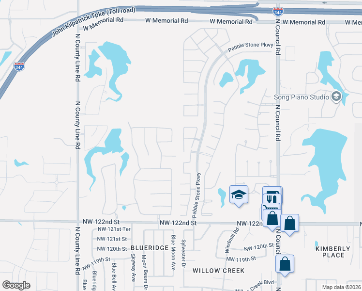 map of restaurants, bars, coffee shops, grocery stores, and more near 12912 Stone Crest Lane in Oklahoma City