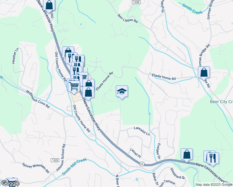 map of restaurants, bars, coffee shops, grocery stores, and more near 2 Compton Drive in Asheville