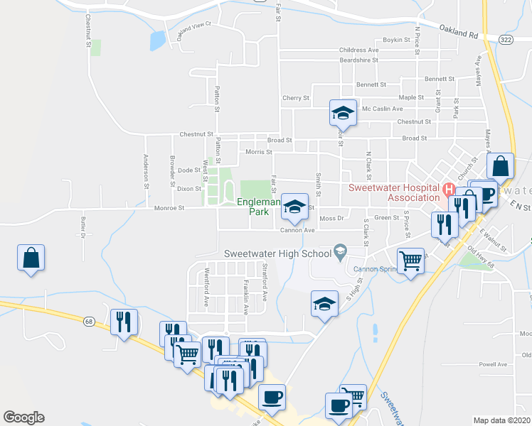 map of restaurants, bars, coffee shops, grocery stores, and more near 1205 Monroe Street in Sweetwater
