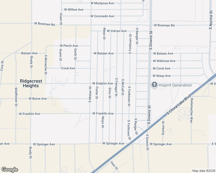 map of restaurants, bars, coffee shops, grocery stores, and more near 1232 Mayo Street in Ridgecrest