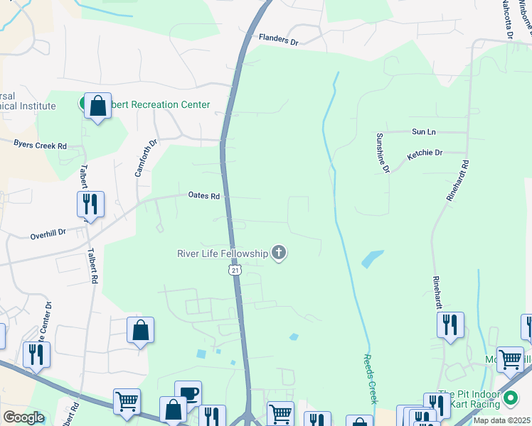 map of restaurants, bars, coffee shops, grocery stores, and more near 131 Brantley Acres Drive in Mooresville