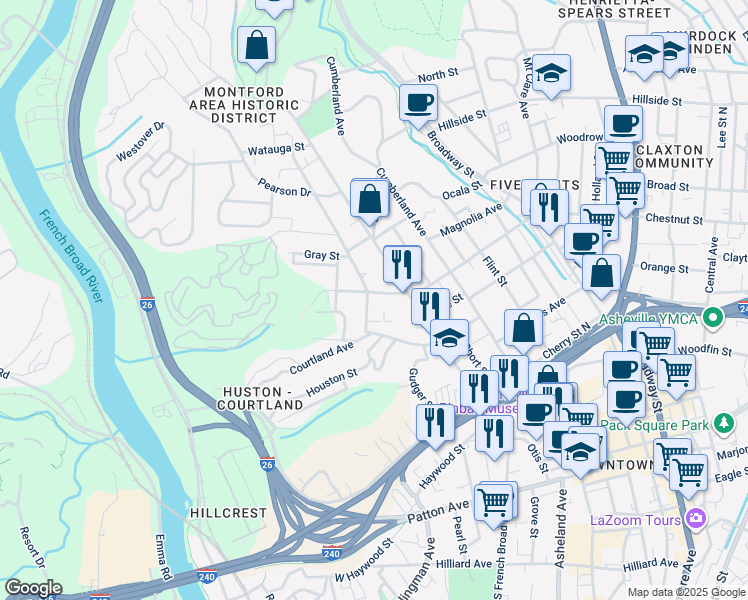 map of restaurants, bars, coffee shops, grocery stores, and more near 41 Pearson Drive in Asheville
