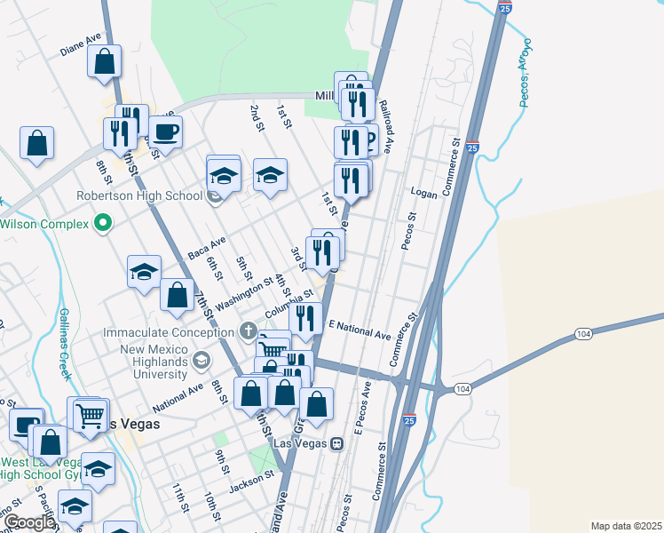 map of restaurants, bars, coffee shops, grocery stores, and more near 913 2nd Street in Las Vegas
