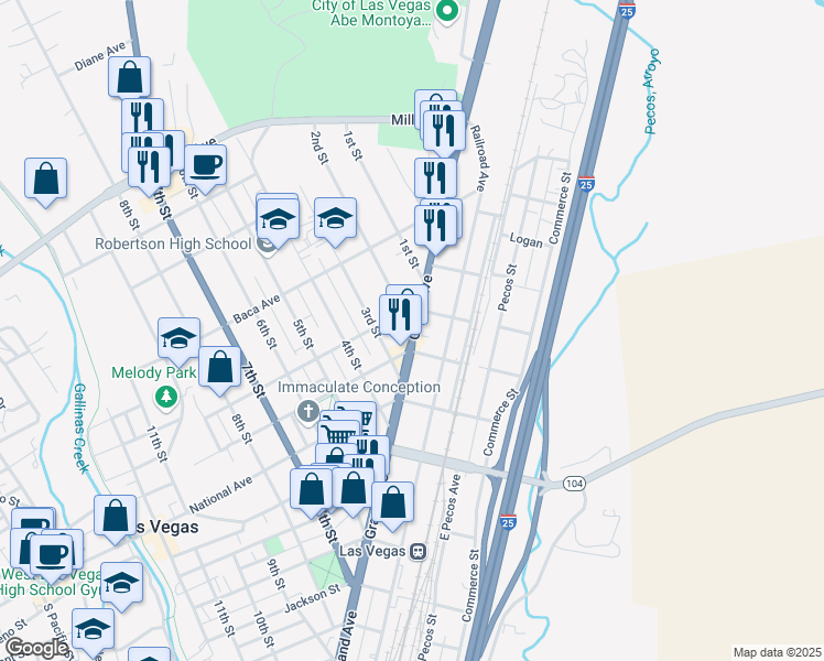map of restaurants, bars, coffee shops, grocery stores, and more near 915 2nd Street in Las Vegas