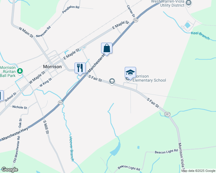 map of restaurants, bars, coffee shops, grocery stores, and more near 421 South Fair Street in Morrison