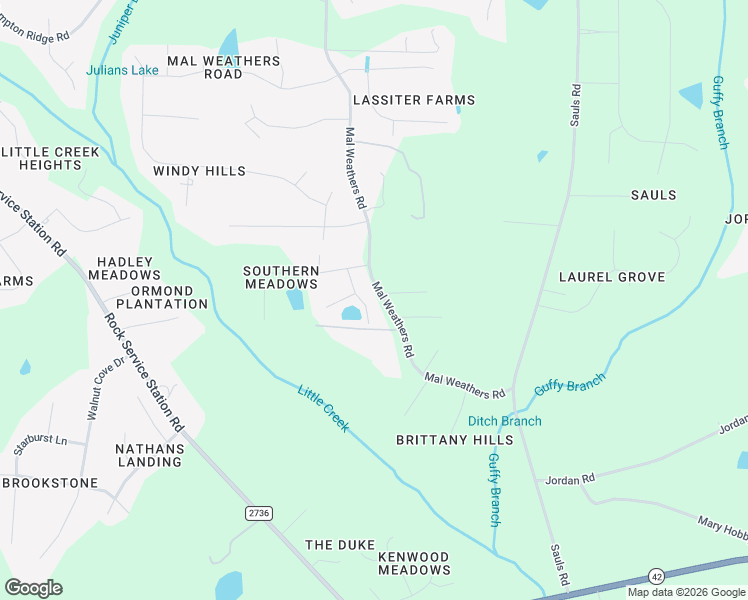 map of restaurants, bars, coffee shops, grocery stores, and more near 6429 Mal Weathers Road in Raleigh