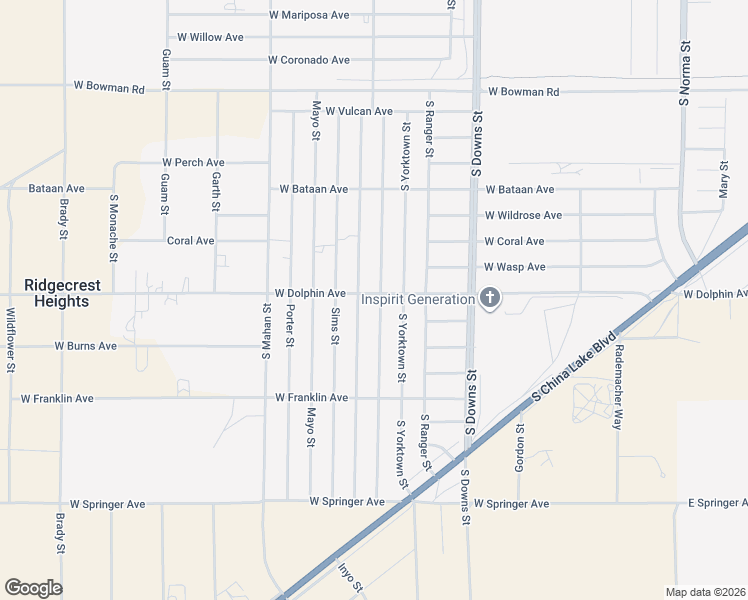 map of restaurants, bars, coffee shops, grocery stores, and more near 1237 South Farragut Street in Ridgecrest