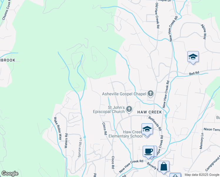 map of restaurants, bars, coffee shops, grocery stores, and more near 39 North Pershing Road in Asheville
