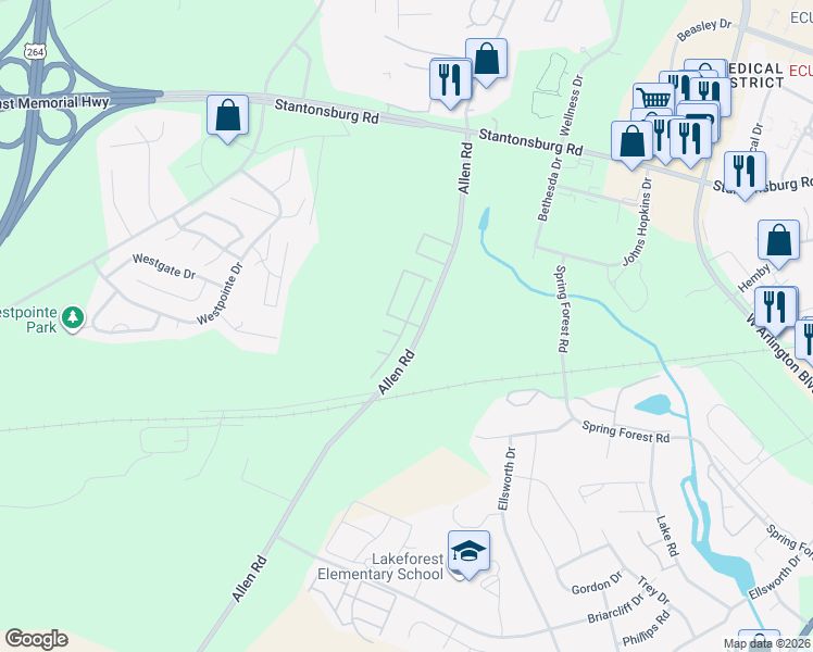 map of restaurants, bars, coffee shops, grocery stores, and more near 2852 Holly Glen Drive in Greenville