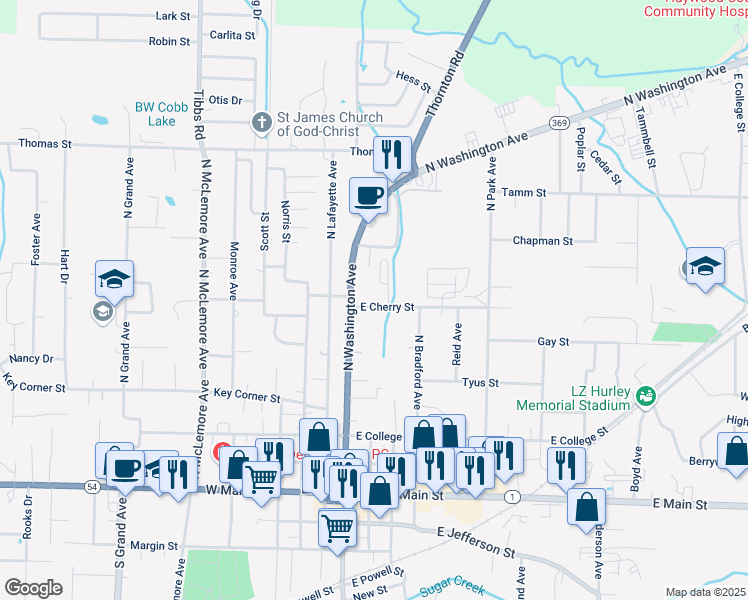 map of restaurants, bars, coffee shops, grocery stores, and more near 719 Cobb Circle in Brownsville