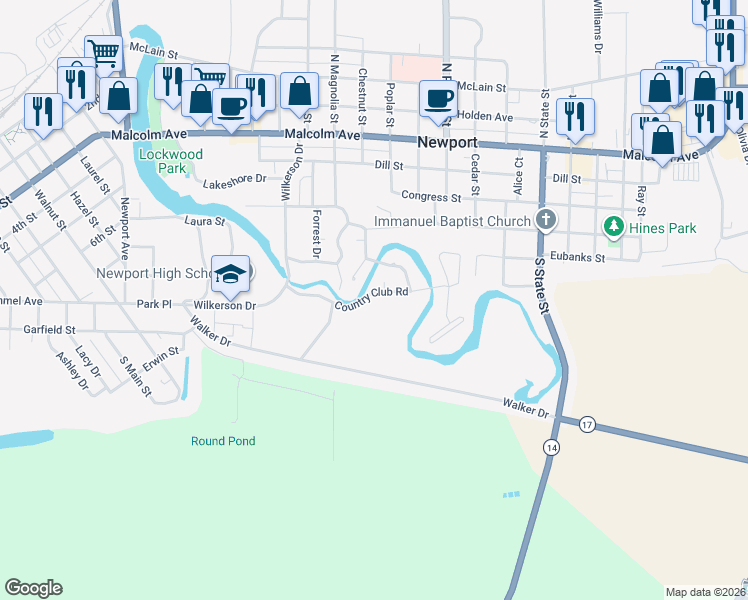 map of restaurants, bars, coffee shops, grocery stores, and more near 2 Country Club Road in Newport
