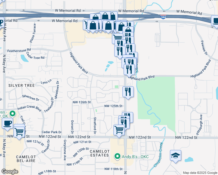 map of restaurants, bars, coffee shops, grocery stores, and more near 12701 North Pennsylvania Avenue in Oklahoma City