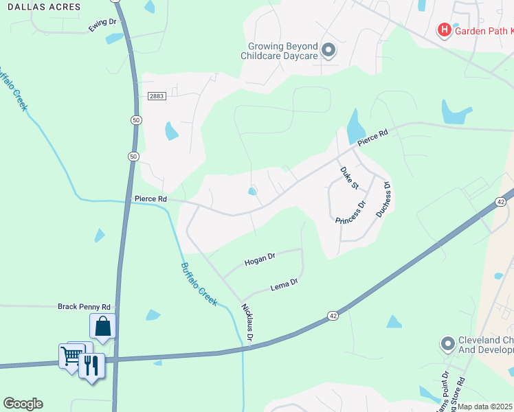 map of restaurants, bars, coffee shops, grocery stores, and more near 451 Pierce Landing Drive in Garner