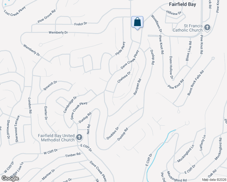 map of restaurants, bars, coffee shops, grocery stores, and more near 157 Chelsea Drive in Fairfield Bay