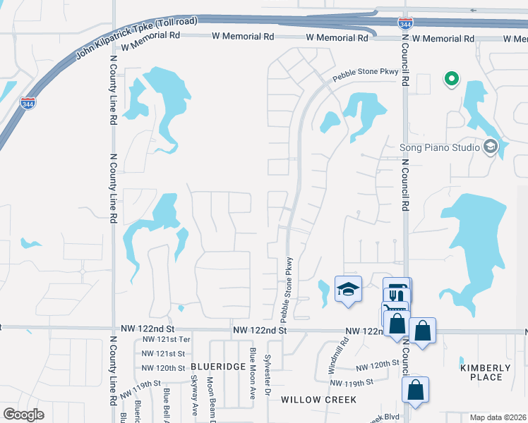 map of restaurants, bars, coffee shops, grocery stores, and more near 12912 Stone Crest Lane in Oklahoma City