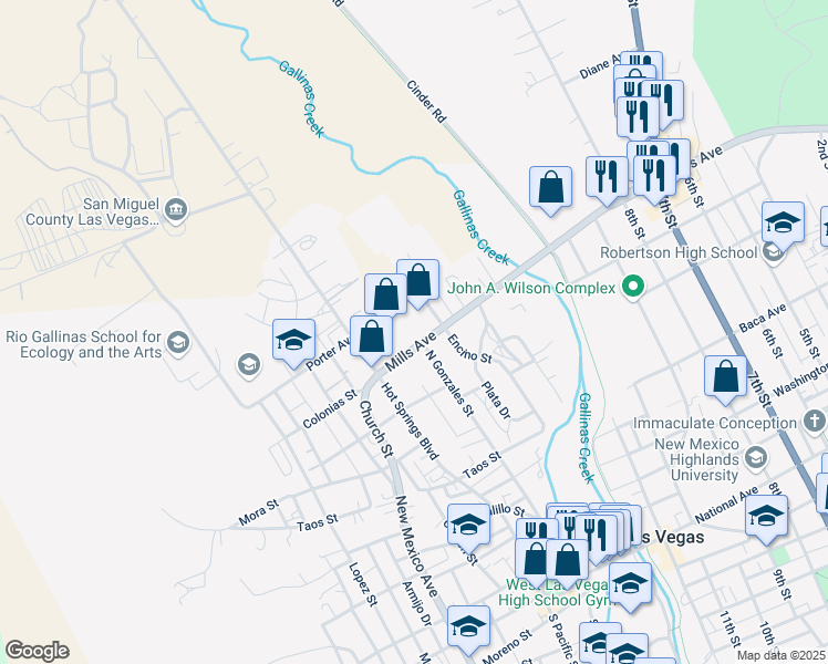 map of restaurants, bars, coffee shops, grocery stores, and more near 208 Mills Avenue in Las Vegas