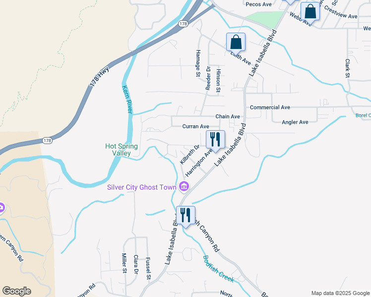 map of restaurants, bars, coffee shops, grocery stores, and more near 1689 Oldfield Road in Bodfish