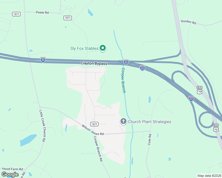 map of restaurants, bars, coffee shops, grocery stores, and more near 2252 Cooper Branch Road in Clayton