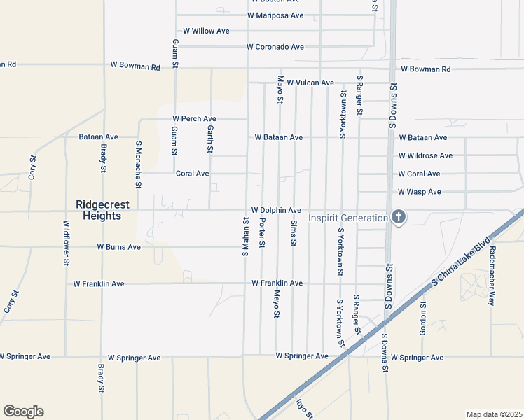 map of restaurants, bars, coffee shops, grocery stores, and more near Porter Street in Ridgecrest