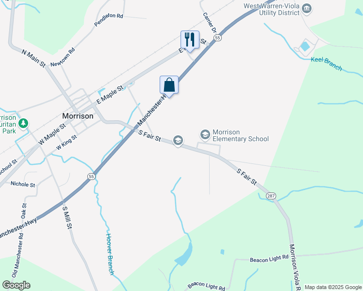 map of restaurants, bars, coffee shops, grocery stores, and more near 421 South Fair Street in Morrison
