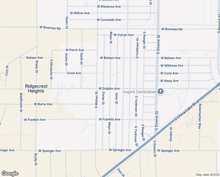 map of restaurants, bars, coffee shops, grocery stores, and more near Mayo Street in Ridgecrest