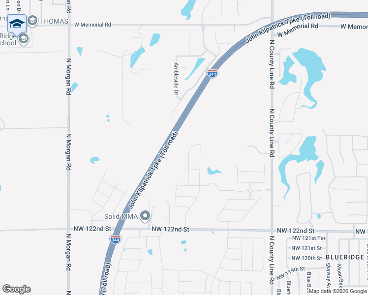 map of restaurants, bars, coffee shops, grocery stores, and more near John Kilpatrick Turnpike in Yukon