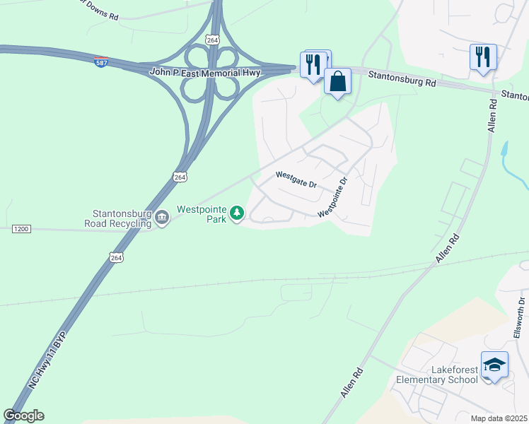 map of restaurants, bars, coffee shops, grocery stores, and more near 1716 Ramsey Court in Greenville